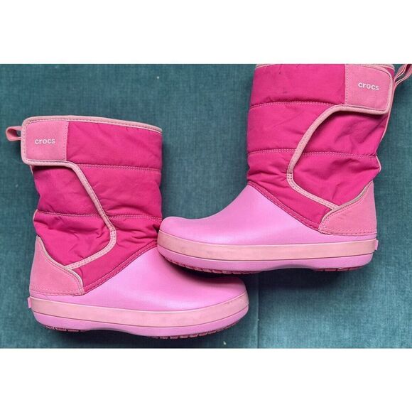 CROCS Kids Lodgepoint Snow Boot Size J3 Toddler Waterproof Pink Pull On - Picture 4 of 7